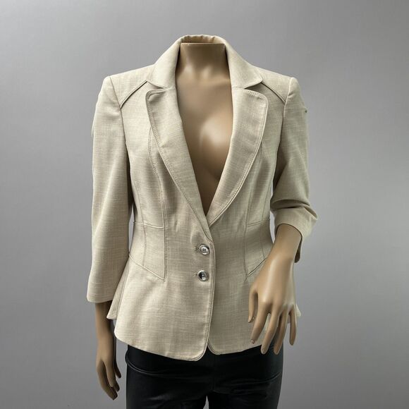White House Black Market Jackets & Blazers - WHBM White House Black Market Blazer 6 Beige Single Breasted Short 3/4 Sleeve
